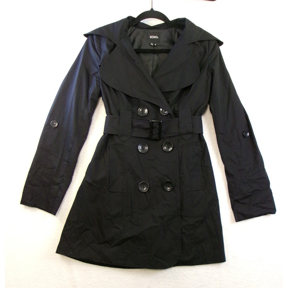 XOXO Womens Blackโ Double Breasted Belted Trench Coat G004HPSMX Size M